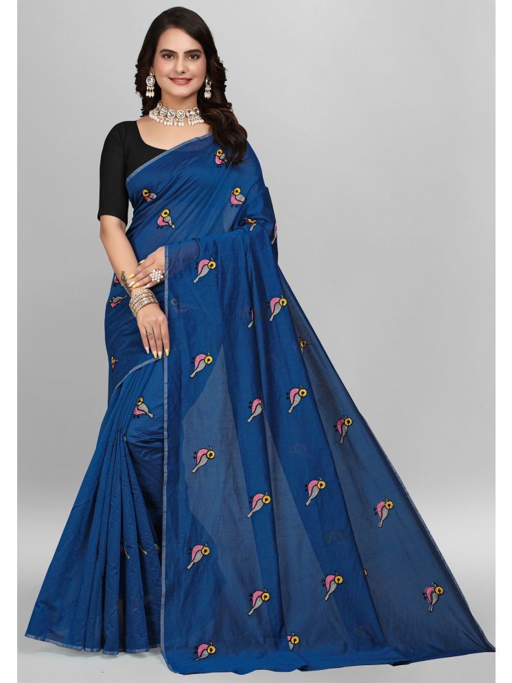     			Apnisha Chanderi Embroidered Saree With Blouse Piece - Blue ( Pack of 1 )