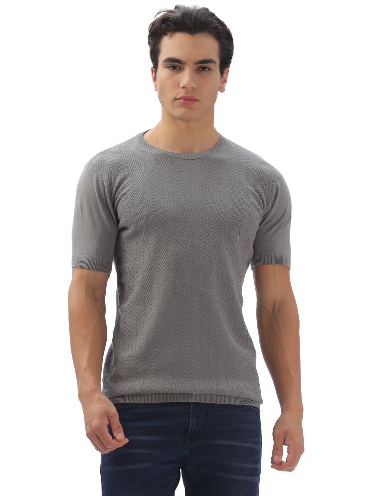     			COLOR HUNT 100% Cotton Regular Fit Self Design Half Sleeves Men's Round T-Shirt - Grey ( Pack of 1 )