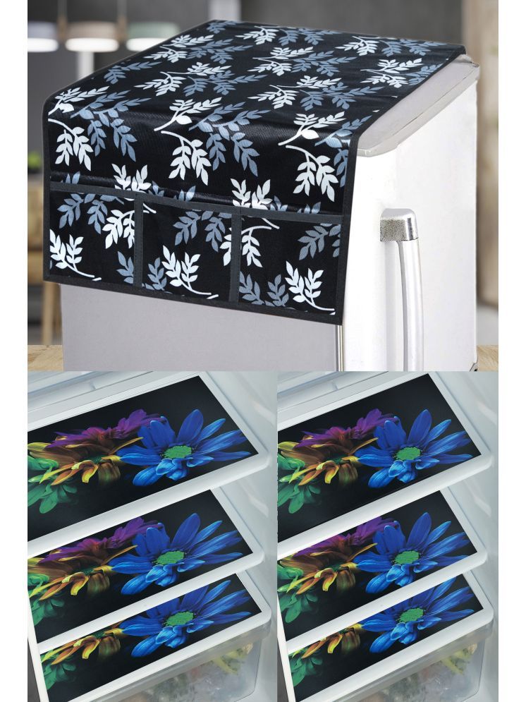     			Crosmo PVC Floral Printed Fridge Mat & Cover ( 99 53 ) Pack of 7 - Multicolor