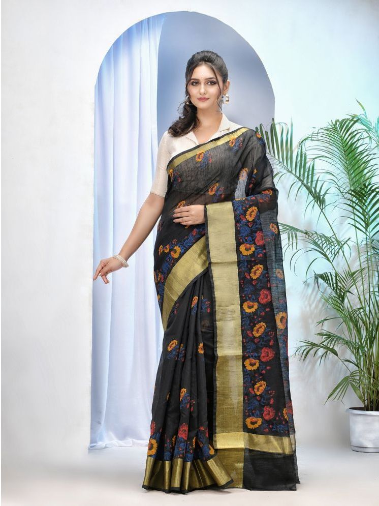     			Desh Bidesh Cotton Silk Printed Saree With Blouse Piece - Black ( Pack of 1 )