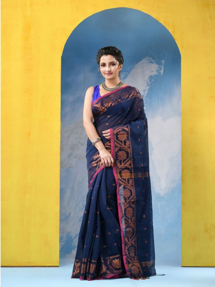     			Desh Bidesh Cotton Silk Self Design Saree With Blouse Piece - Blue ( Pack of 1 )