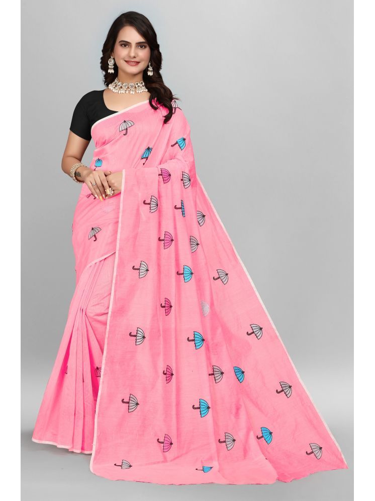     			JULEE Chanderi Embroidered Saree With Blouse Piece - Pink ( Pack of 1 )