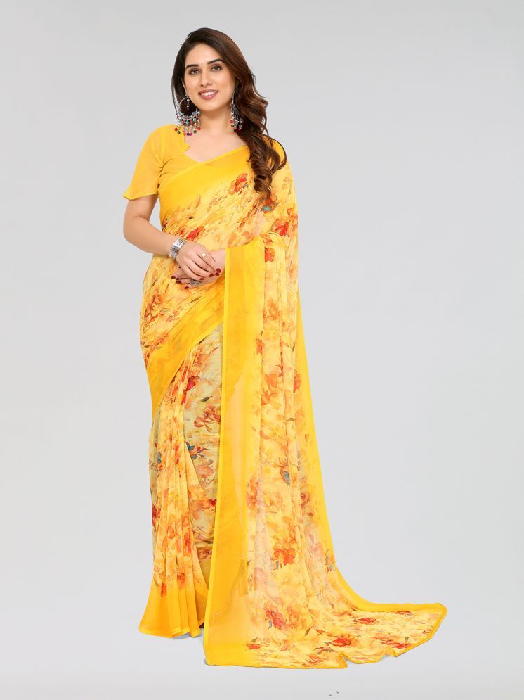     			Kashvi Sarees Georgette Printed Saree With Blouse Piece - Yellow ( Pack of 1 )