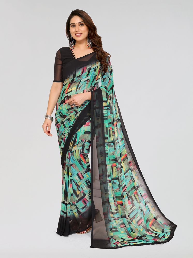     			Kashvi Sarees Georgette Printed Saree With Blouse Piece - LightBLue ( Pack of 1 )