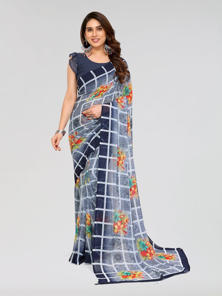     			Kashvi Sarees Georgette Printed Saree With Blouse Piece - Grey ( Pack of 1 )