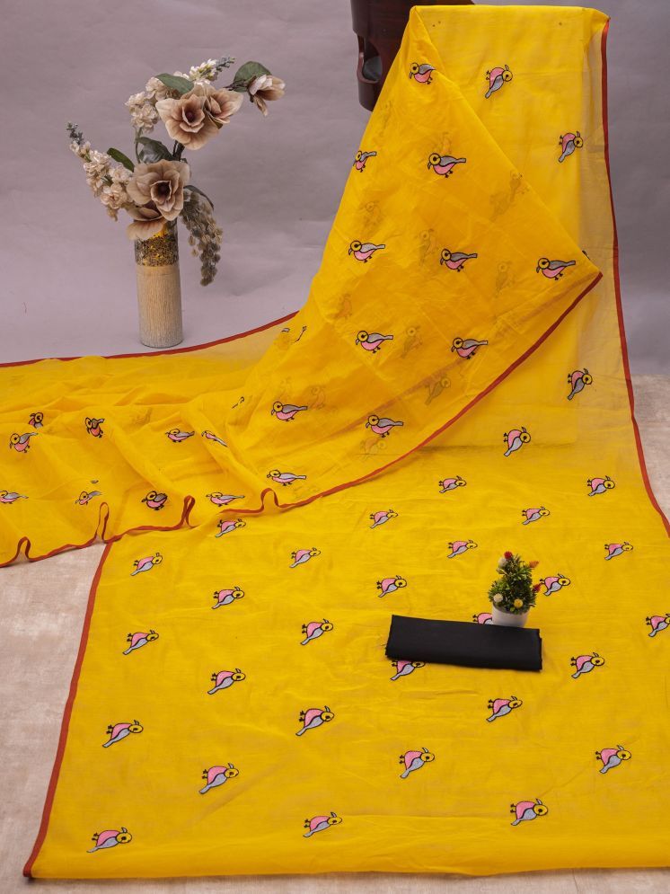     			Lady Shopi Chanderi Embroidered Saree With Blouse Piece - Yellow ( Pack of 1 )