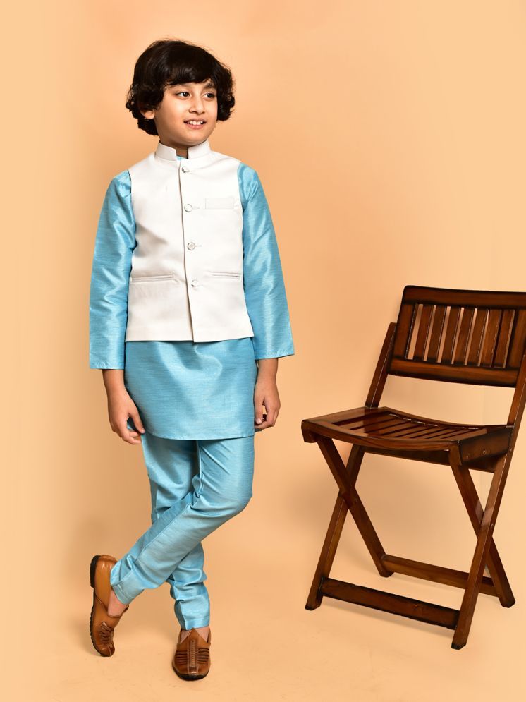     			PRINTCULTR Blue Silk Boys Kurta Sets ( Pack of 1 )