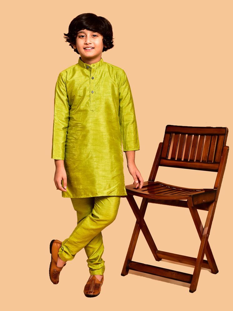     			PRINTCULTR Lime Green Silk Boys Kurta Sets ( Pack of 1 )