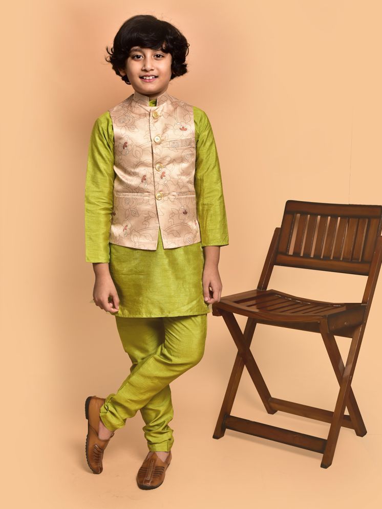     			PRINTCULTR Lime Green Silk Boys Kurta Sets ( Pack of 1 )