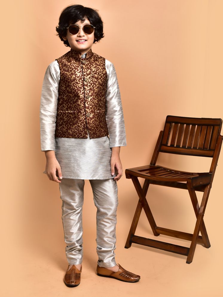     			PRINTCULTR Silver Silk Boys Kurta Sets ( Pack of 1 )