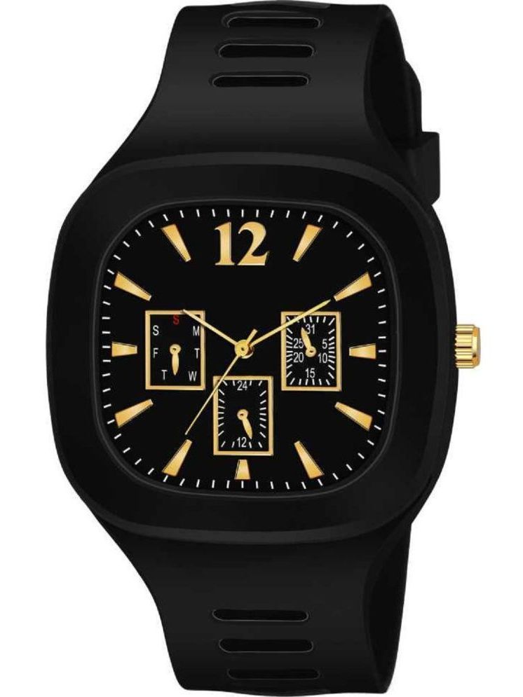     			Rhonium Black PU Analog Men's Watch