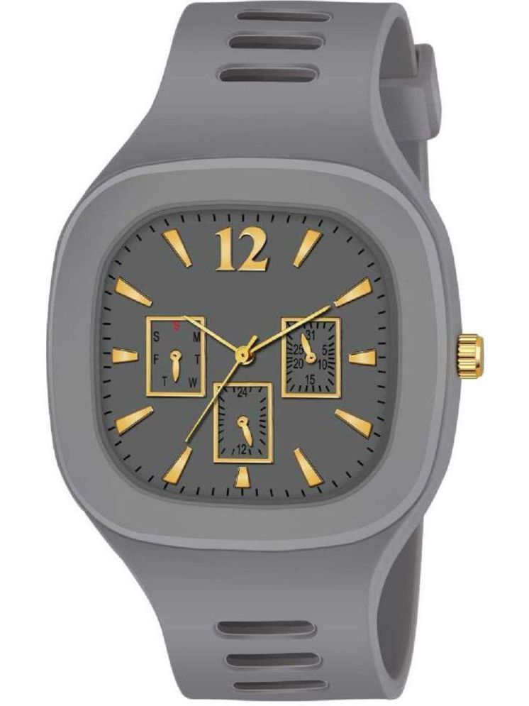     			Rhonium Light Grey PU Analog Men's Watch