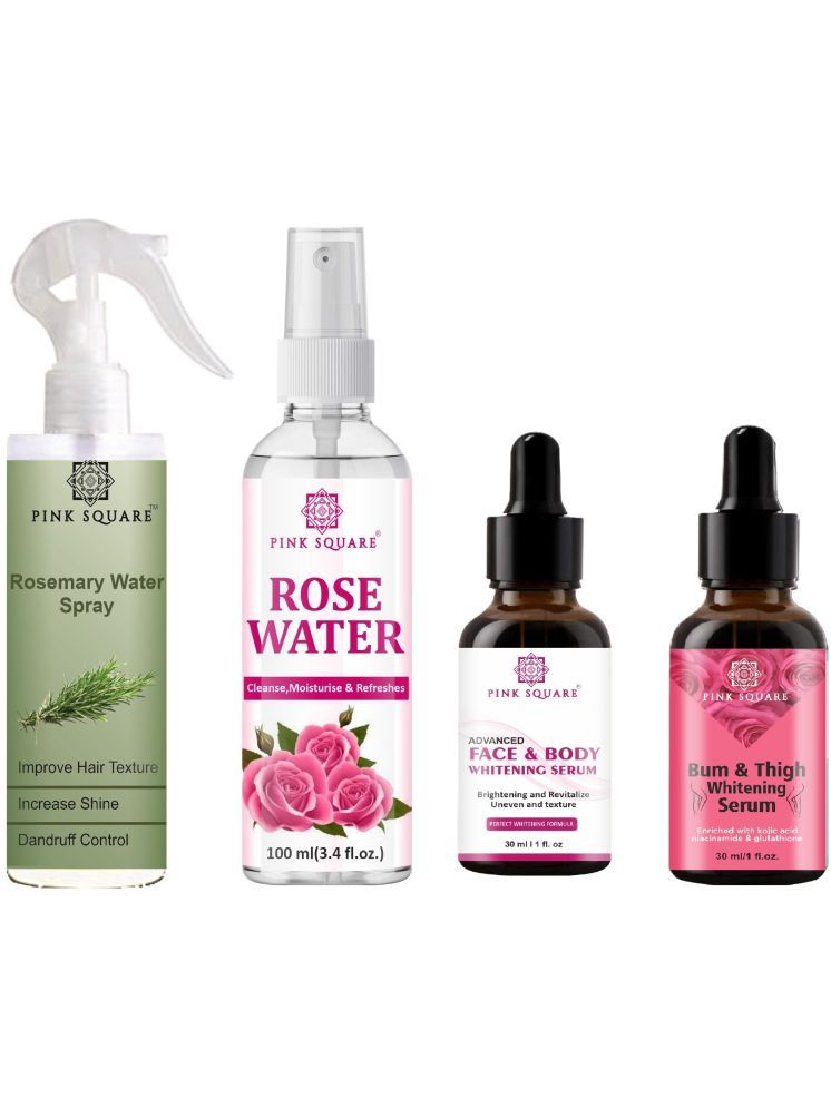     			Rosemary Water Hair Spray 100ml, Hydrating Fresh Rose water 100ml, Face and Body Whitening Serum 30ml & Bum and Thigh Whitening Serum 30ml Combo 4