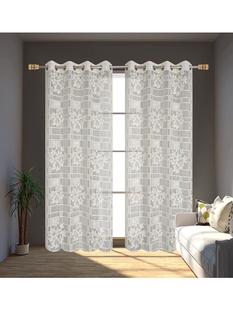     			THE LAILA Floral Transparent Ring Rod Curtain 5 ft ( Pack of 2 ) - White