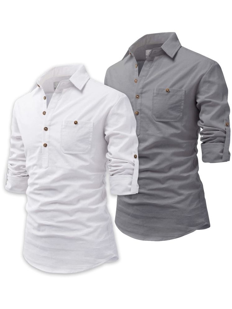     			UNI VIBE Grey Cotton Blend Men's Shirt Style Kurta ( Pack of 2 )