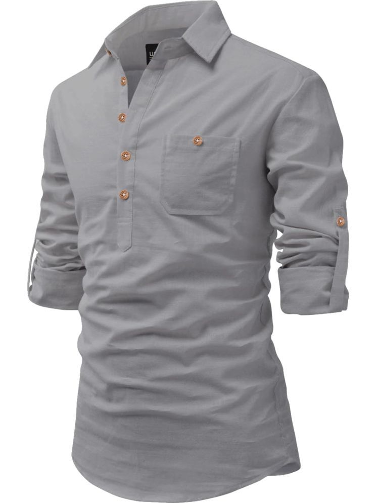     			UNI VIBE Grey Cotton Blend Men's Shirt Style Kurta ( Pack of 1 )