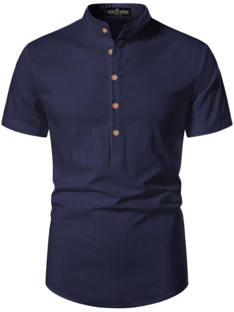     			UNI VIBE Navy Blue Cotton Blend Men's Shirt Style Kurta ( Pack of 1 )