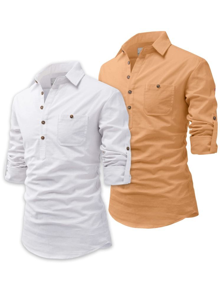     			UNI VIBE Orange Cotton Blend Men's Shirt Style Kurta ( Pack of 2 )