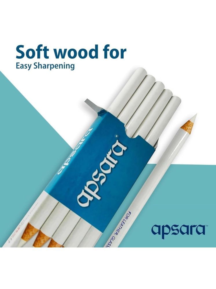     			Apsara Glass Marking Pencils, Long-lasting Use, Made of Quality Wood Material, Resistant to Water & Fading, Smooth & Practical to Use, Easy for Marking- White (Pack of 10)