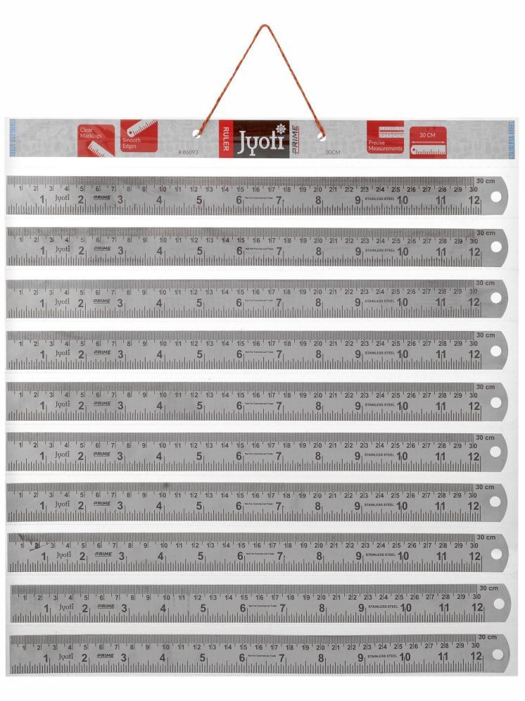     			Jyoti Ruler/Scale - Prime (10 Pieces of Size 30cm of Stainless Steel) Imperial & Metric Measurements, Double Sided, Straight Edges, Measuring Tool for Architects, Engineers, and Students - Pack of 10