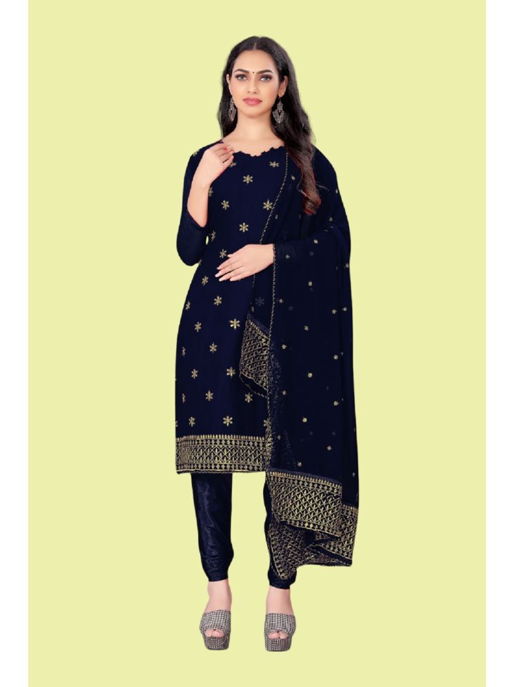     			Lady Shopi Unstitched Georgette Embroidered Dress Material - Navy Blue ( Pack of 1 )