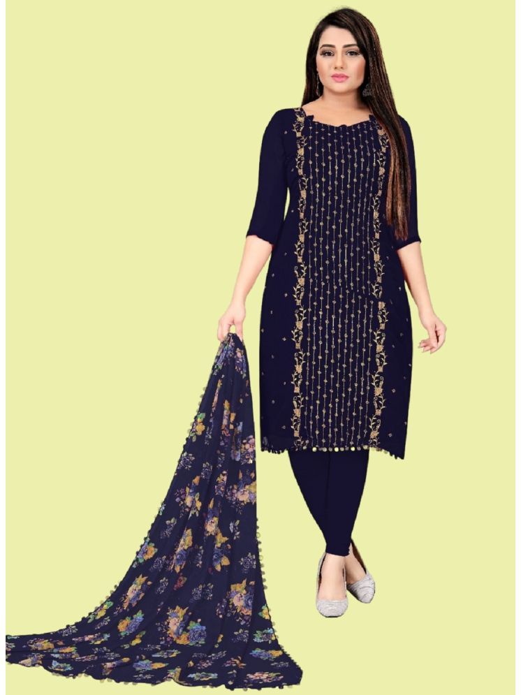     			Lady Shopi Unstitched Georgette Embroidered Dress Material - Navy Blue ( Pack of 1 )