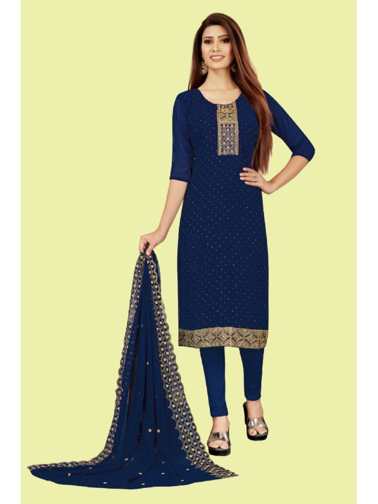     			Lady Shopi Unstitched Georgette Embroidered Dress Material - Navy Blue ( Pack of 1 )