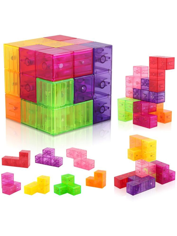     			PANSHUB Creative Magnetic Cube Building Blocks Children's DIY Puzzle Toys Set of 7 Multi Shapes, Intelligence Developing and Stress Relief Fidget Toys