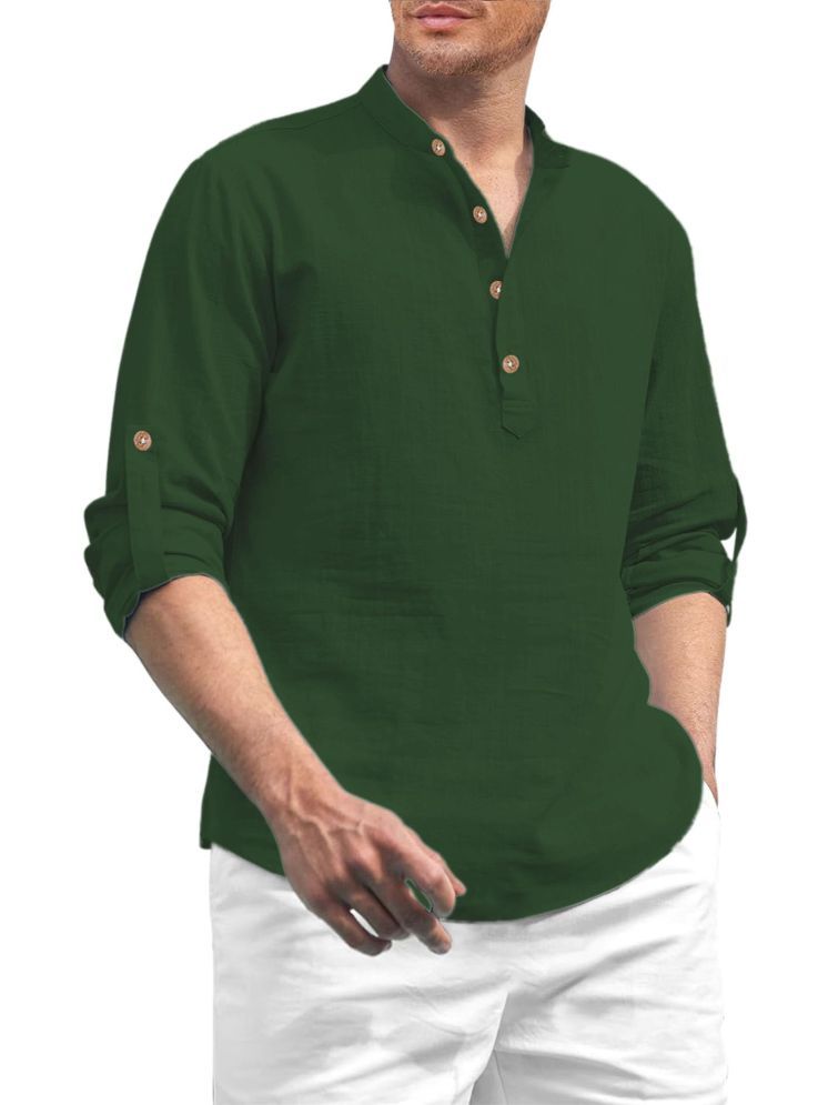     			TrendiVastra Dark Green Cotton Blend Men's Shirt Style Kurta ( Pack of 1 )