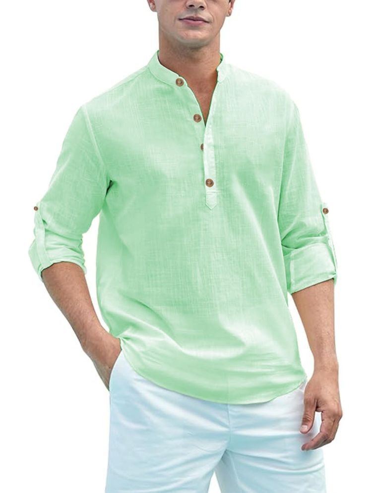     			TrendiVastra Lime Green Cotton Blend Men's Shirt Style Kurta ( Pack of 1 )