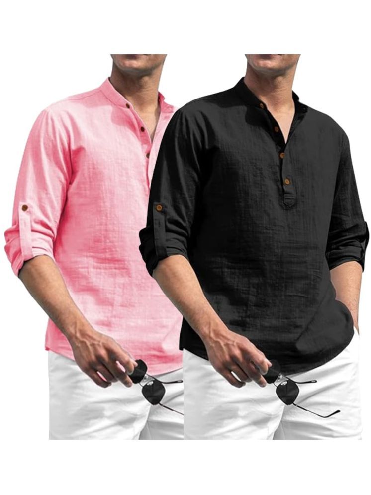     			TrendiVastra Peach Cotton Blend Men's Shirt Style Kurta ( Pack of 2 )