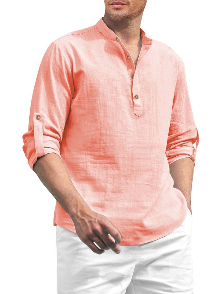     			TrendiVastra Peach Cotton Blend Men's Shirt Style Kurta ( Pack of 1 )