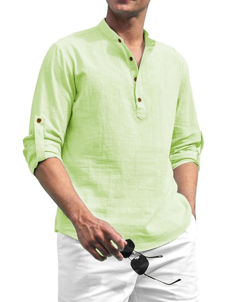     			TrendiVastra Sea Green Cotton Blend Men's Shirt Style Kurta ( Pack of 1 )