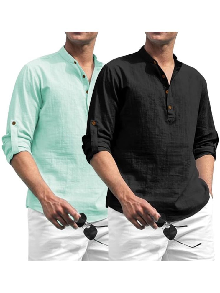     			TrendiVastra Silver Cotton Blend Men's Shirt Style Kurta ( Pack of 2 )