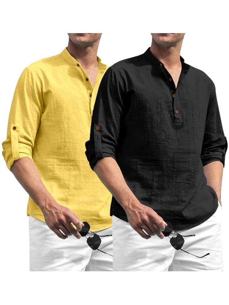     			TrendiVastra White Cotton Blend Men's Shirt Style Kurta ( Pack of 2 )