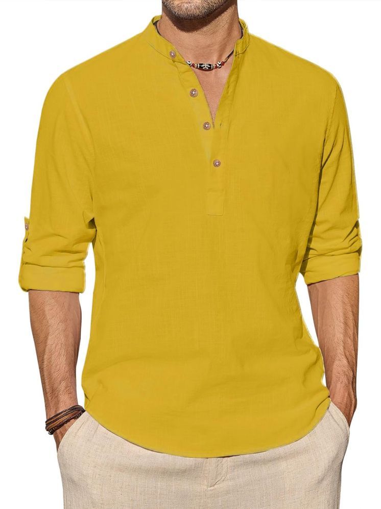     			TrendiVastra Yellow Cotton Blend Men's Shirt Style Kurta ( Pack of 1 )