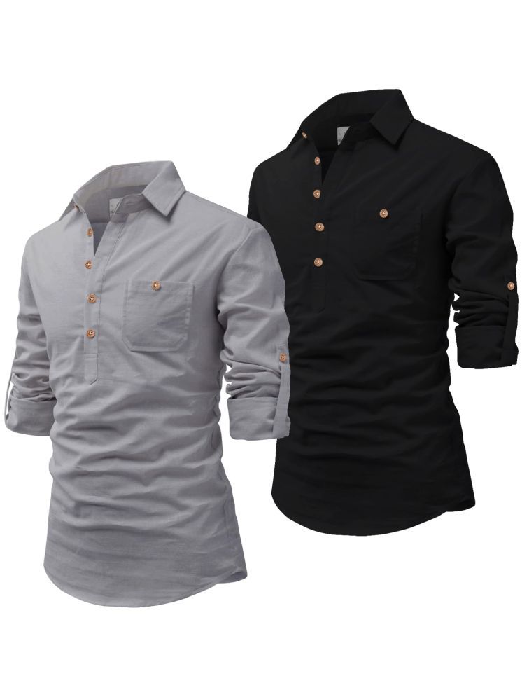     			UNI VIBE Light Grey Cotton Blend Men's Shirt Style Kurta ( Pack of 2 )