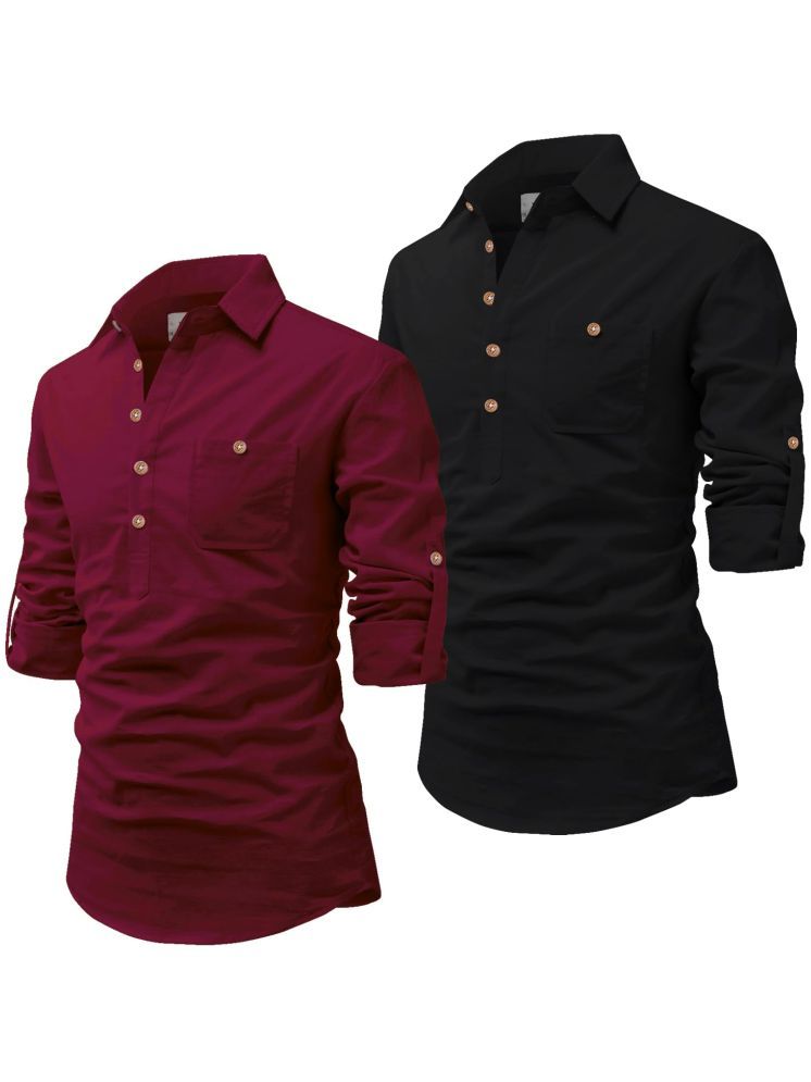     			UNI VIBE Multi Cotton Blend Men's Shirt Style Kurta ( Pack of 2 )