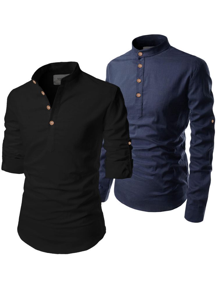     			UNI VIBE Navy Blue Cotton Blend Men's Shirt Style Kurta ( Pack of 2 )