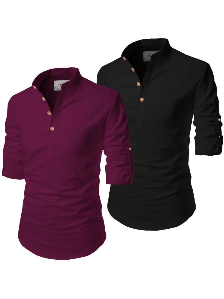     			UNI VIBE Purple Cotton Blend Men's Shirt Style Kurta ( Pack of 2 )