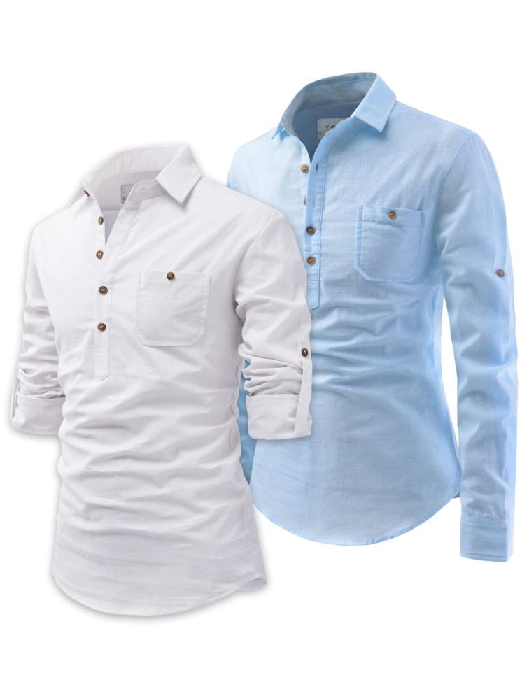     			UNI VIBE Sky Blue Cotton Blend Men's Shirt Style Kurta ( Pack of 2 )