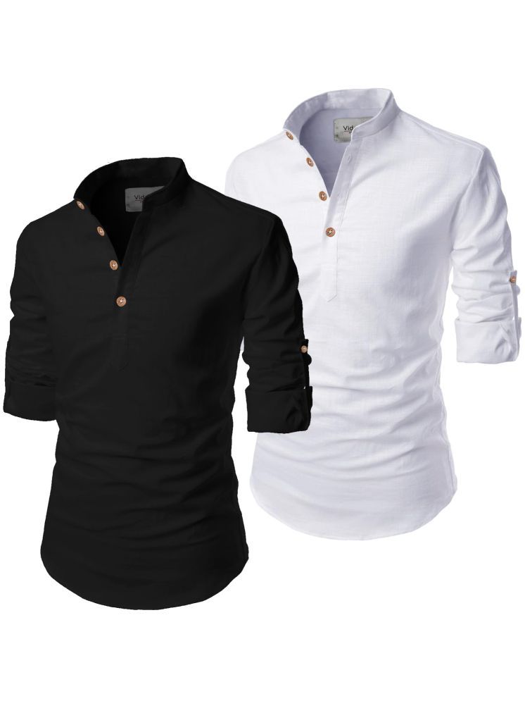     			UNI VIBE White Cotton Blend Men's Shirt Style Kurta ( Pack of 2 )