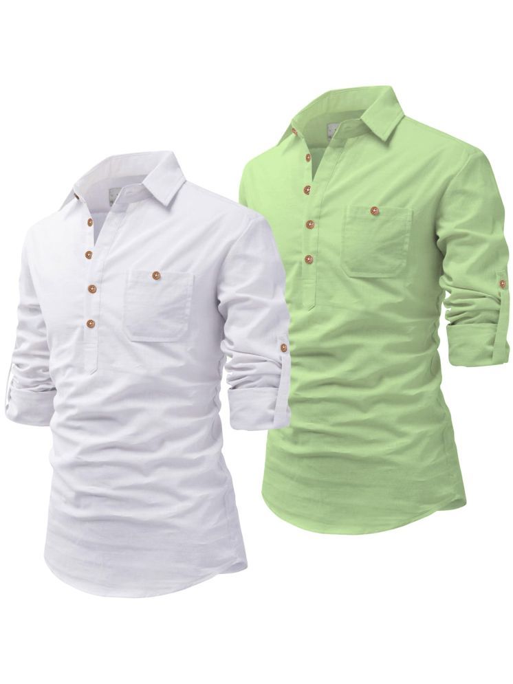     			UNI VIBE White Cotton Blend Men's Shirt Style Kurta ( Pack of 2 )