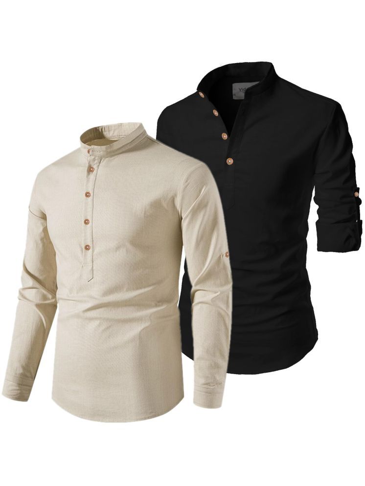     			Vida Loca Beige Cotton Blend Men's Shirt Style Kurta ( Pack of 2 )