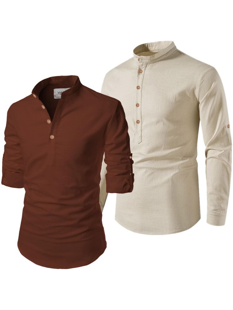     			Vida Loca Brown Cotton Blend Men's Shirt Style Kurta ( Pack of 2 )