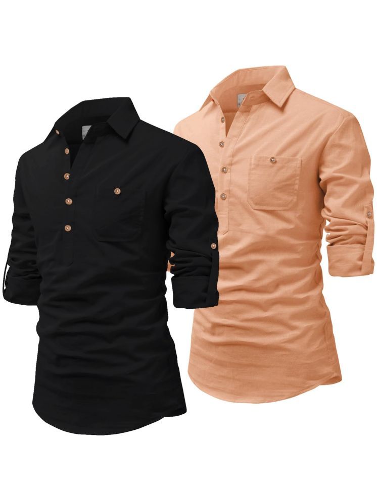     			Vida Loca Fluorescent Orange Cotton Blend Men's Shirt Style Kurta ( Pack of 2 )