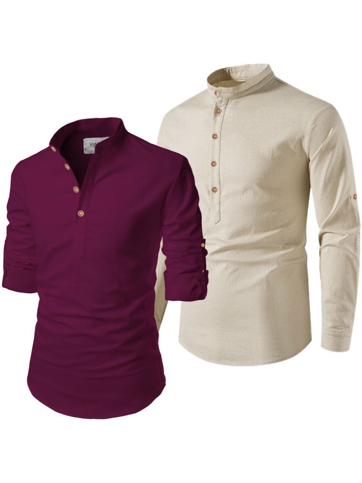     			Vida Loca Silver Cotton Blend Men's Shirt Style Kurta ( Pack of 2 )