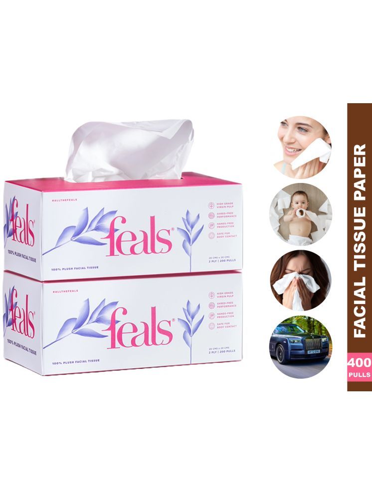     			FEALS 2 Ply Facial Tissues No Chemicals & Lint Free, High Absorbent 400 Pulls (2 Pack of 200 Pulls)