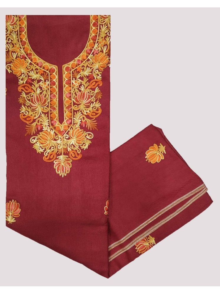     			KASHMIRI Unstitched Woollen Embroidered Dress Material - Maroon ( Pack of 1 )