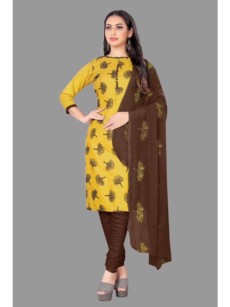     			Lady Shopi Unstitched Cotton Printed Dress Material - Yellow ( Pack of 1 )